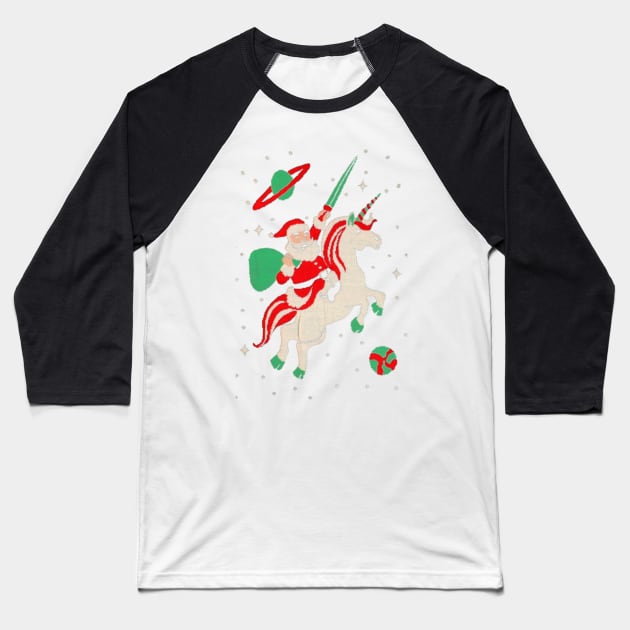 Santa and Unicorn Baseball T-Shirt by D3monic